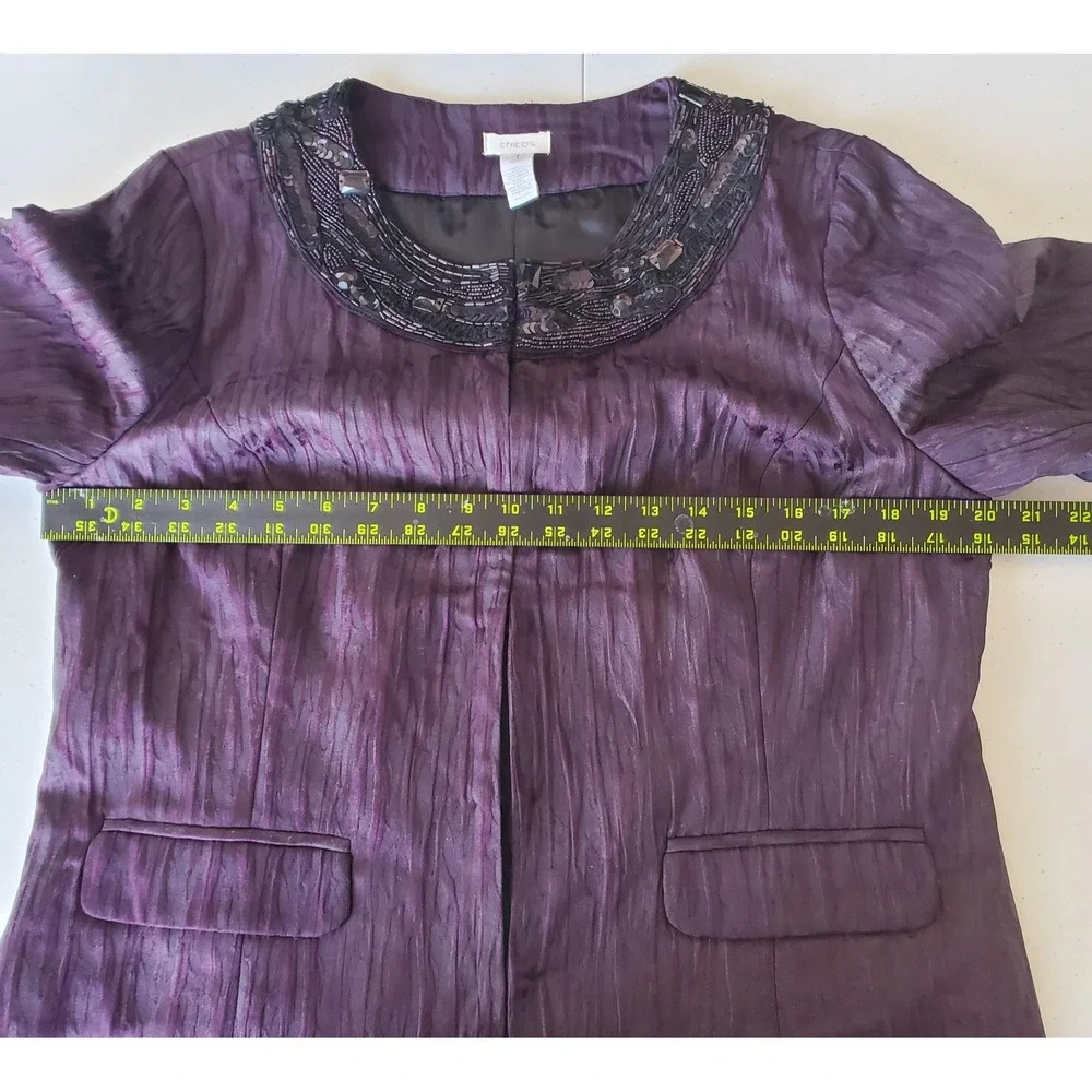 Chicos Jacket Womens Medium‎ Purple Beaded Elegant Fall Holiday Formal Lux Glam